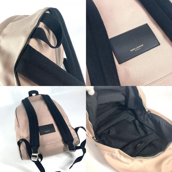 Saint Laurent Paris Backpack Logo Canvas Leather Pink Beige